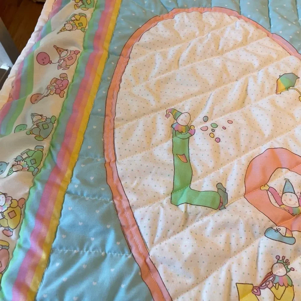 Vintage Quilted I Love You Clown Baby Blanket 39x30
